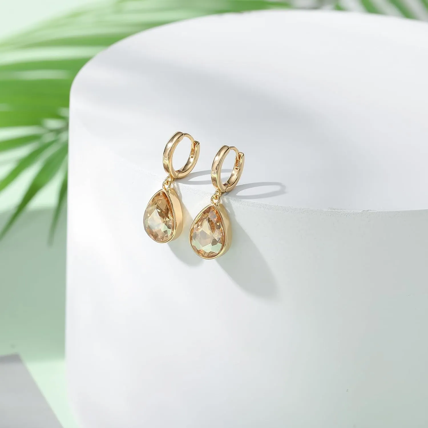 Crystals Teardrop Dangle Drop Earrings, 18K Gold Plated Hoop Earrings Zirconia Jewelry for Women Gifts