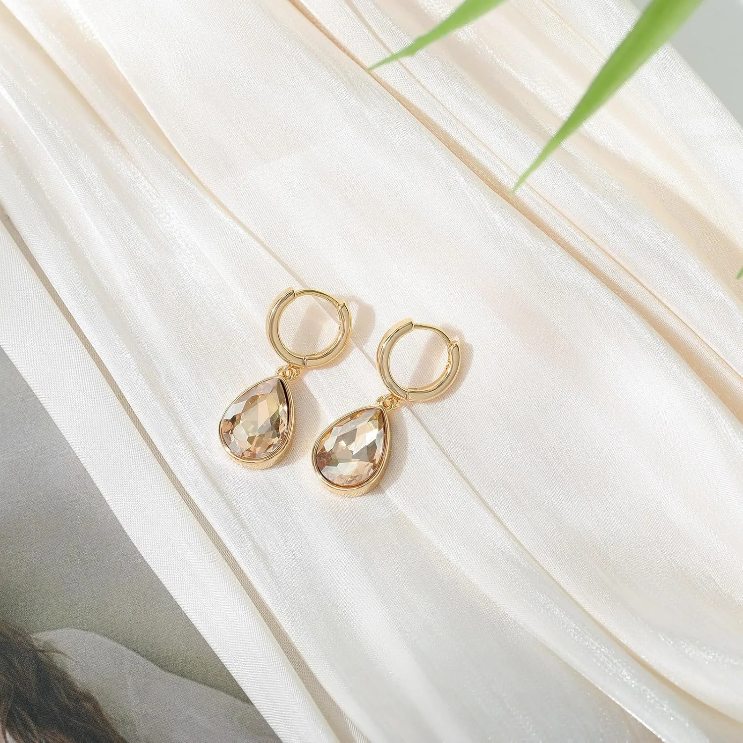 Crystals Teardrop Dangle Drop Earrings, 18K Gold Plated Hoop Earrings Zirconia Jewelry for Women Gifts