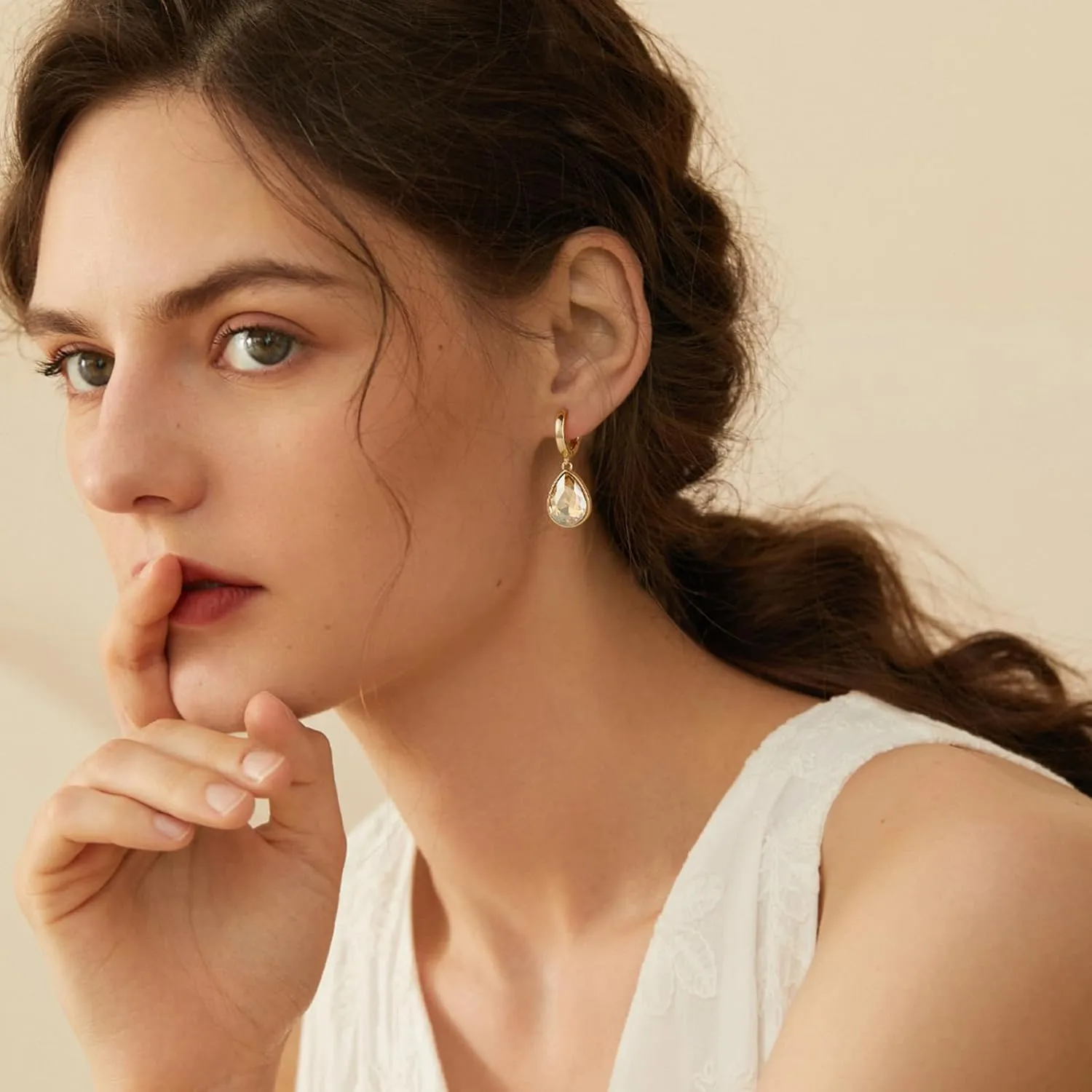 Crystals Teardrop Dangle Drop Earrings, 18K Gold Plated Hoop Earrings Zirconia Jewelry for Women Gifts