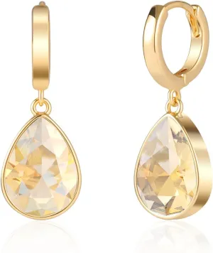 Crystals Teardrop Dangle Drop Earrings, 18K Gold Plated Hoop Earrings Zirconia Jewelry for Women Gifts