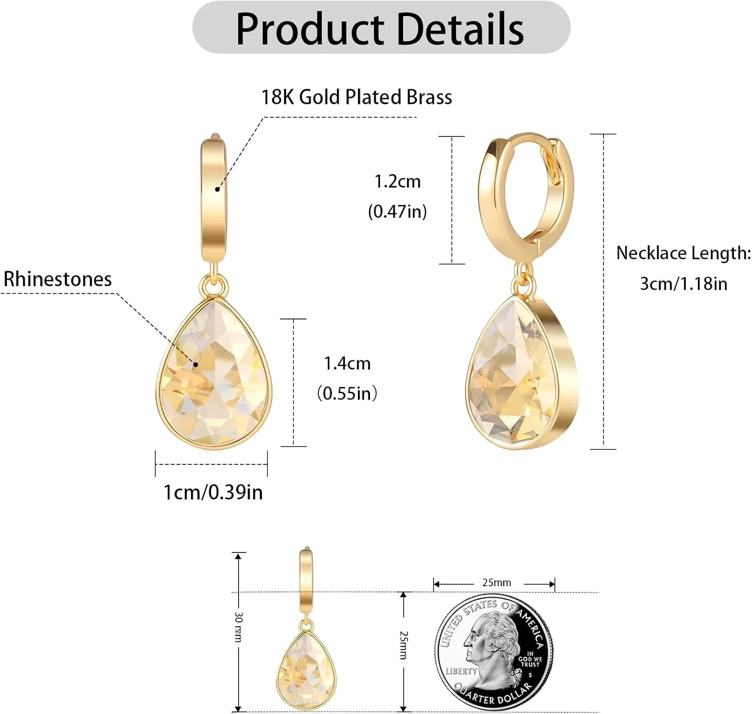 Crystals Teardrop Dangle Drop Earrings, 18K Gold Plated Hoop Earrings Zirconia Jewelry for Women Gifts
