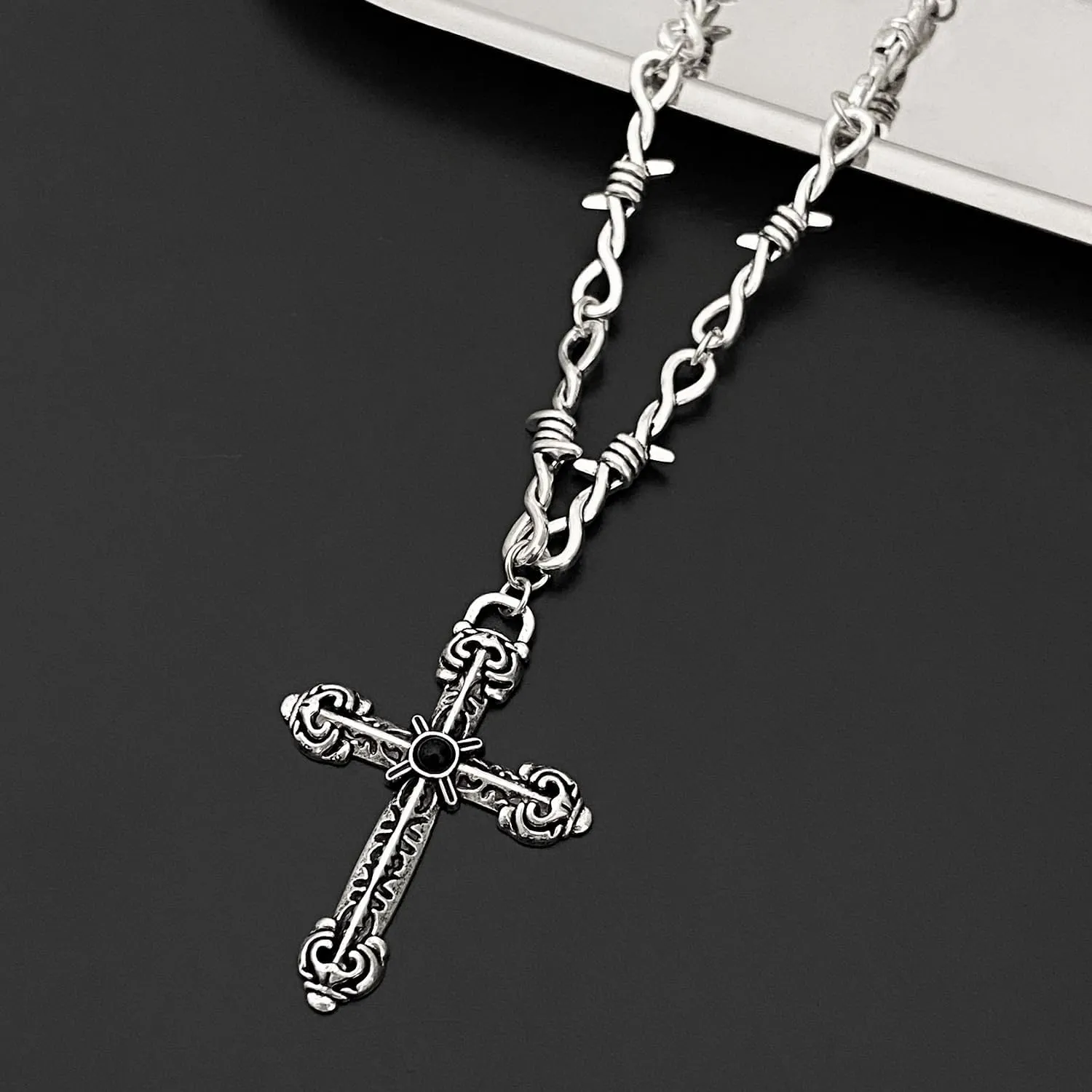 CSIYANJRY99 Punk Goth Neckalce Vintage Cross Butterfly Heart Pendant Neckalce Grunge Biker Rock Thorns Chain Neckalce Jewelry for Women Men