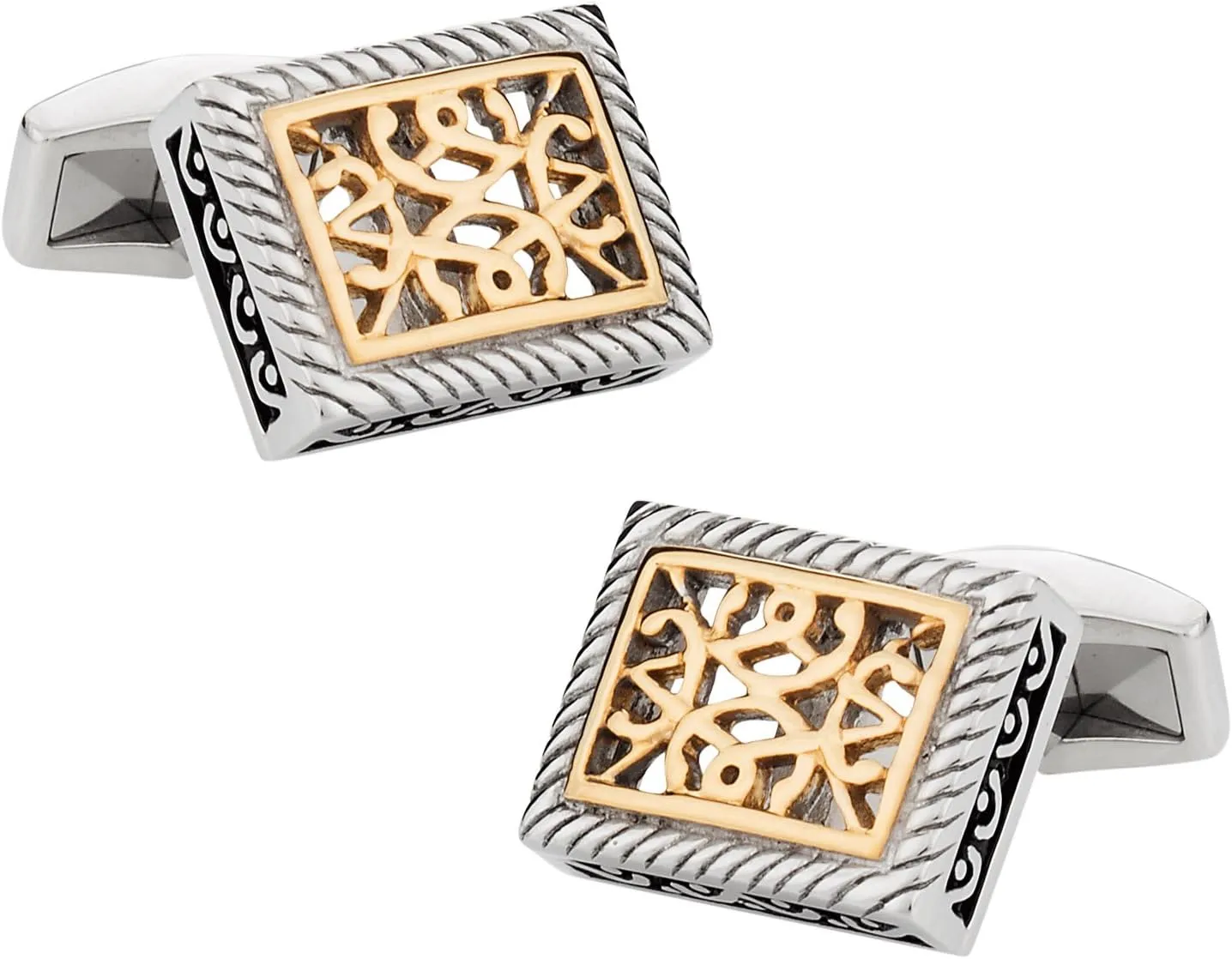 Cuff-Daddy Ornate Two-Tone Stainless Steel Cufflinks with Presentation Box