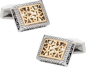 Cuff-Daddy Ornate Two-Tone Stainless Steel Cufflinks with Presentation Box