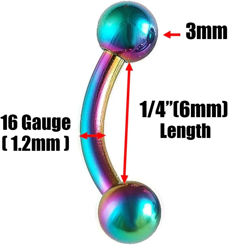 curved barbell eyebrow piercing ring 16 gauge 16g 1.2mm 1/4 6mm steel lip bars ear tragus 3Pcs