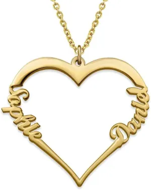 Custom Name Heart Necklace, Personalized Heart Pendant with Two Names, Couple's Name Necklace