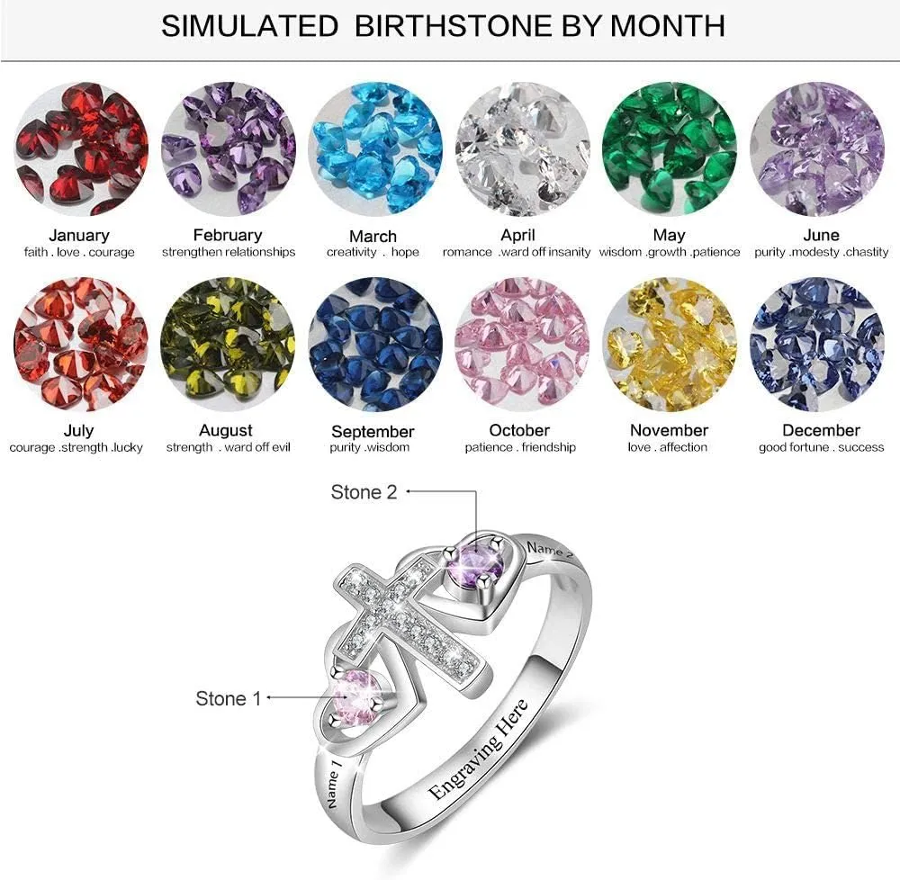 Customized Birthstone Rings for Women - Personalized Mother's Day Gifts, Mother-Daughter or BFF Promise Rings, Custom Name Engraved Rings for Christmas, Engagement, Anniversary & Friendship Gifts