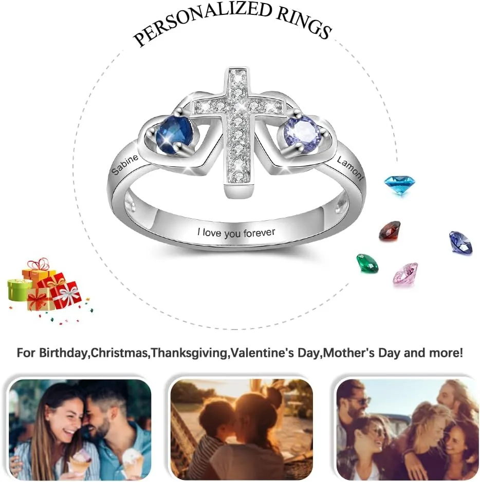 Customized Birthstone Rings for Women - Personalized Mother's Day Gifts, Mother-Daughter or BFF Promise Rings, Custom Name Engraved Rings for Christmas, Engagement, Anniversary & Friendship Gifts