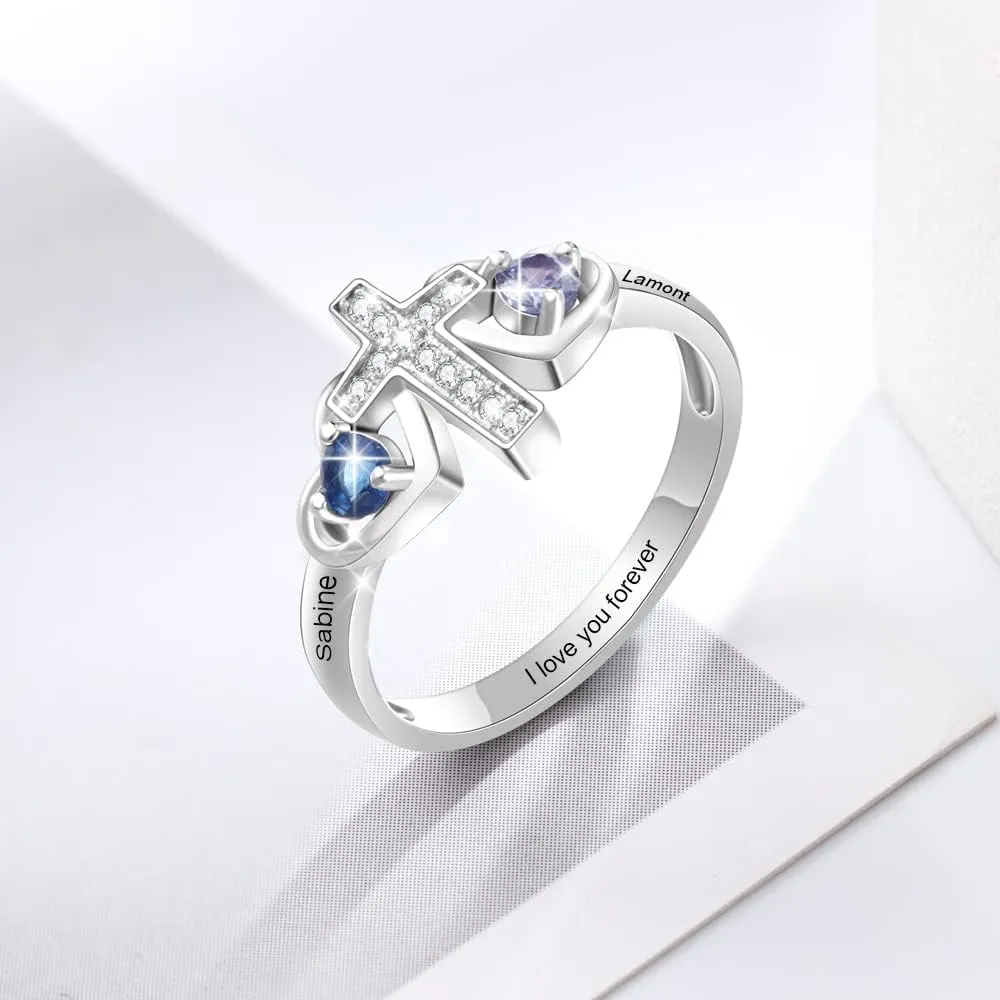 Customized Birthstone Rings for Women - Personalized Mother's Day Gifts, Mother-Daughter or BFF Promise Rings, Custom Name Engraved Rings for Christmas, Engagement, Anniversary & Friendship Gifts