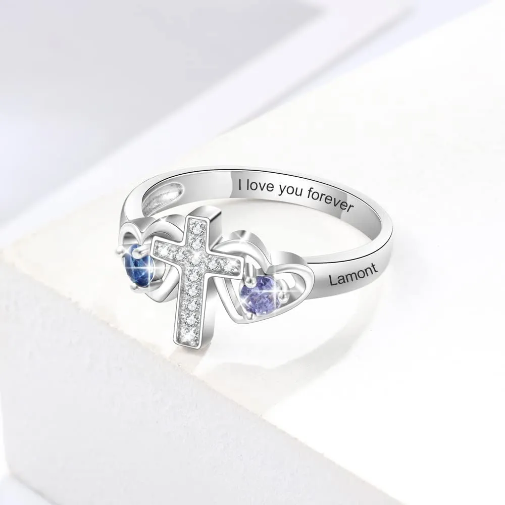 Customized Birthstone Rings for Women - Personalized Mother's Day Gifts, Mother-Daughter or BFF Promise Rings, Custom Name Engraved Rings for Christmas, Engagement, Anniversary & Friendship Gifts