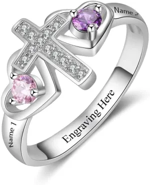 Customized Birthstone Rings for Women - Personalized Mother's Day Gifts, Mother-Daughter or BFF Promise Rings, Custom Name Engraved Rings for Christmas, Engagement, Anniversary & Friendship Gifts