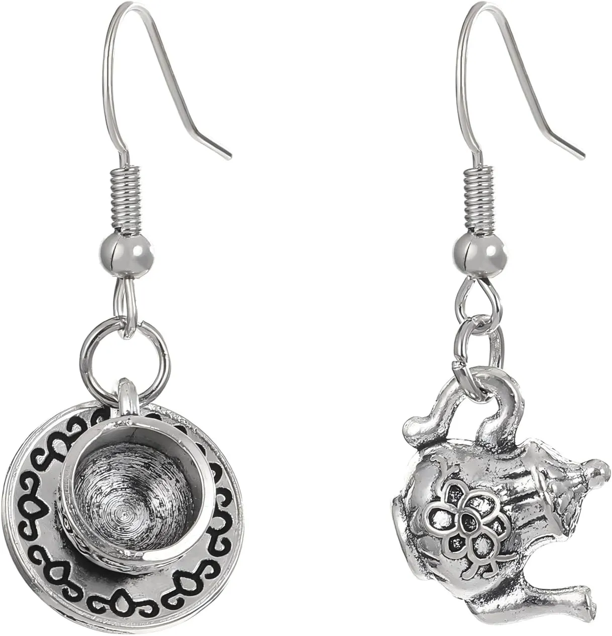 Cute 3D Teapot Coffee Cup Earrings Dangle Vintage Zinc Alloy Jewelry for Women Funny Accessories Party Gifts