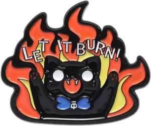 Cute Angry Black Cat Fire Flame Brooch Cartoon Enamel Pin for Women Girls LET IT BURN Badge Lapel Pins Funny Novelty Kitten Animal Brooches Clothing Backpacks Hat Bags Decorative Accessories Jewelry