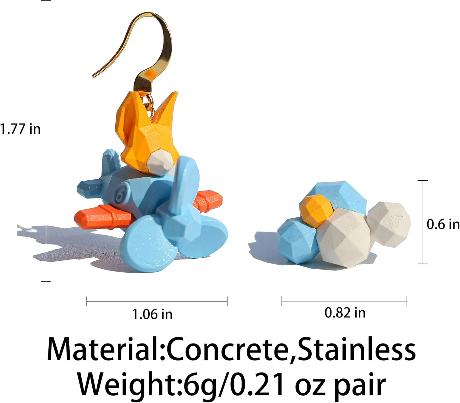 Cute Animal 3D Cartoon Concrete Dangle Earrings, Hello CC Hypoallergenic Asymmetric Spin Statement Trendy Earrings, Jewelry Gifts for Women Girls