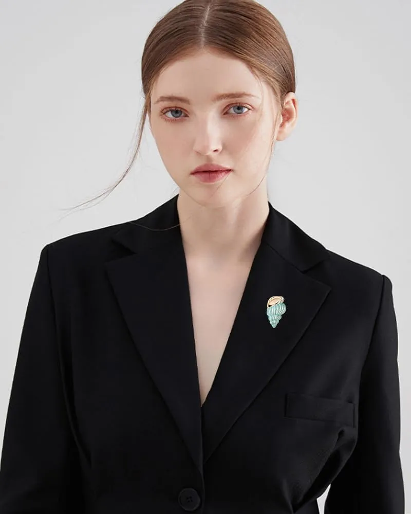 Cute Conch Brooch Gold Tone for Women Cat Eye Exquisite Lapel Pin Clip Dress Suit Clothing Accessories Rhinestone Sea Animal Jewelry Ocean Decorations Shell Brooches Gift for Wife Mom Girlfriend