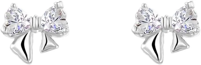Cute CZ Bow Cartilage Stud Earrings For Women Sensitive Ear Hypoallergenic 20G Dainty Small Tiny Bowknot Ribbon Flat Back Tragus Helix Piercing Fashion Jewelry Gift Birthday Valentine Day For Daughter