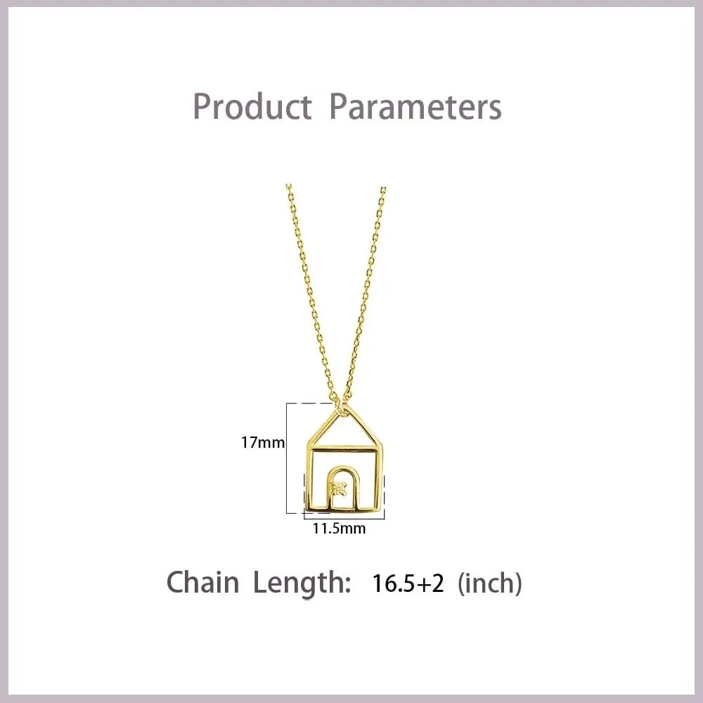 Cute House Pendant Necklace for Women Girls 925 Sterling Silver Cubic Zirconia Charm Home Warm Family Adjustable Choker Chain Hypoallergenic Delicate Lucky Birthday Promise Christmas Jewelry Gift