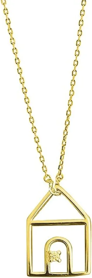 Cute House Pendant Necklace for Women Girls 925 Sterling Silver Cubic Zirconia Charm Home Warm Family Adjustable Choker Chain Hypoallergenic Delicate Lucky Birthday Promise Christmas Jewelry Gift