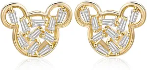 Cute Mini Mouse CZ Stud Earrings Sterling Silver Posts Lovely Crystal Cubic Zirconia Small Statement Cartilage Earring Studs Christmas Jewelry for Women Girls