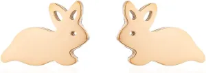 Cute Small Rabbit Stud Earrings for Women Gold Plated Stainless Steel Hypoallergenic Tiny Dainty Animal Cartilage Tragus Minimalist Polished Christmas Easter Jewelry Gifts