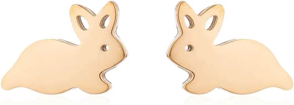 Cute Small Rabbit Stud Earrings for Women Gold Plated Stainless Steel Hypoallergenic Tiny Dainty Animal Cartilage Tragus Minimalist Polished Christmas Easter Jewelry Gifts