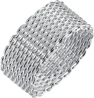 Cutesmile Fashion Beautiful Jewelry New 925 Sterling Silver Mesh Fine Ring Band (8)