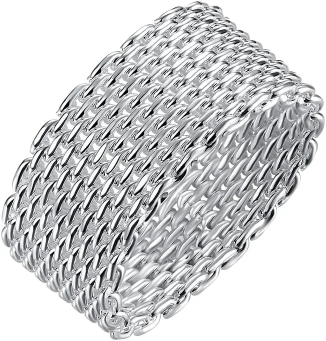 Cutesmile Fashion Beautiful Jewelry New 925 Sterling Silver Mesh Fine Ring Band (8)
