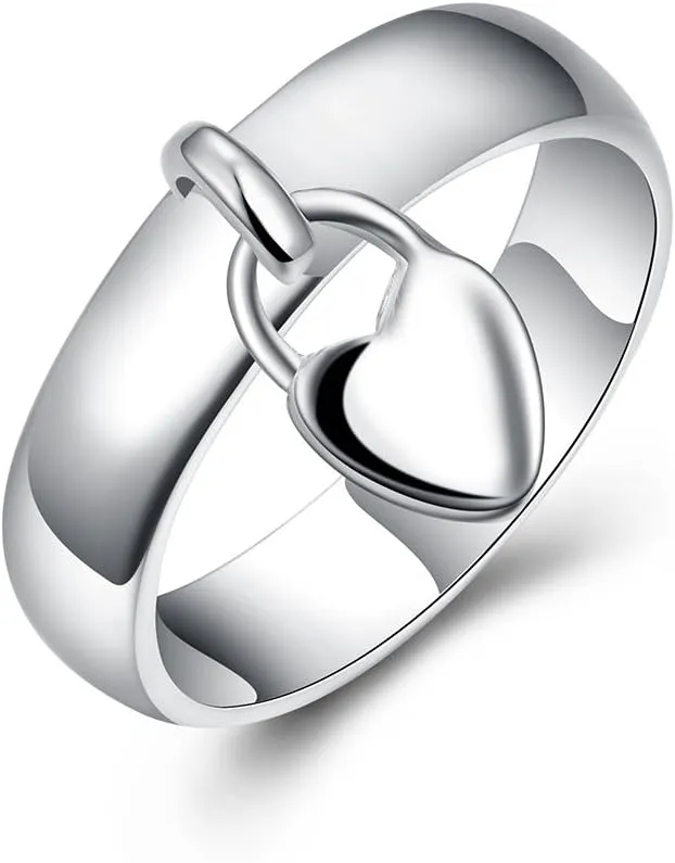 Cutesmile Fashion Jewelry 925 Sterling Silver Dangling Lock Band Ring S/Love Fine Jewelry Gifts for Women for Her (6)
