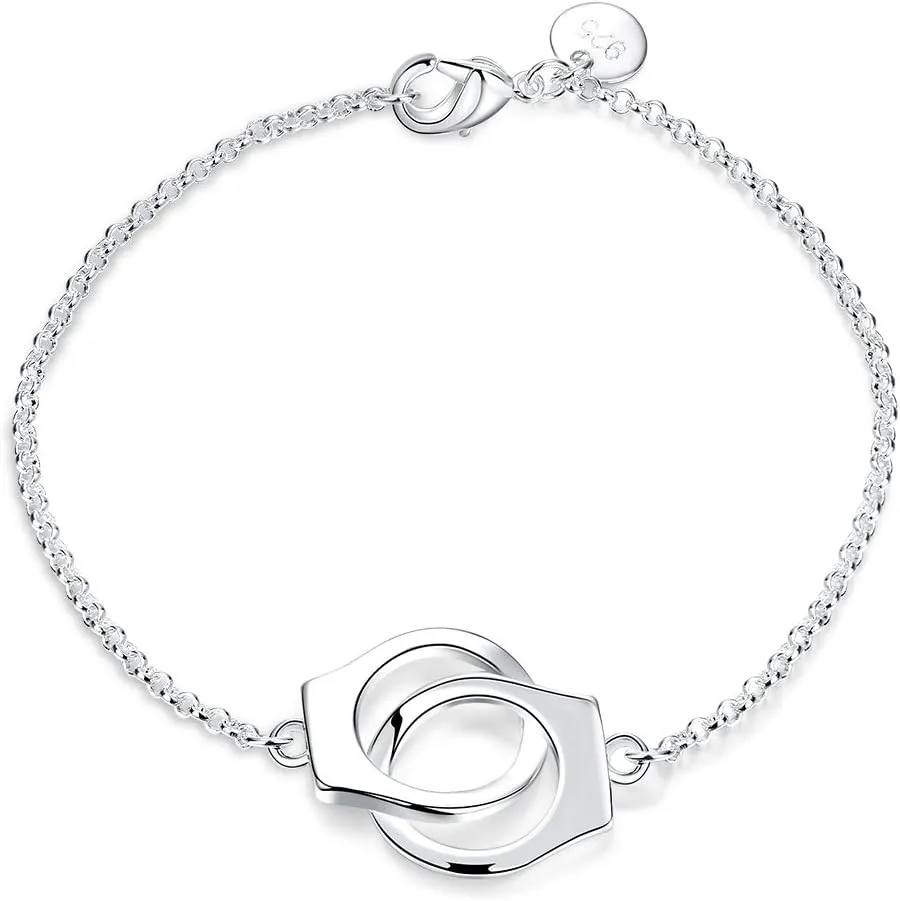 Cutesmile Fashion Jewelry 925 Sterling Silver Handcuff Chain Bracelet Partners in Crime Best Friends Bracelet