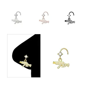 CZ Gems Dangle Nose Ring Dangling Gun L Bend Nose Stud Rings Nostril Ring Jewelry