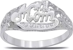 Dainty .925 Sterling Silver Mother Love Script #1 Mom Statement Ring