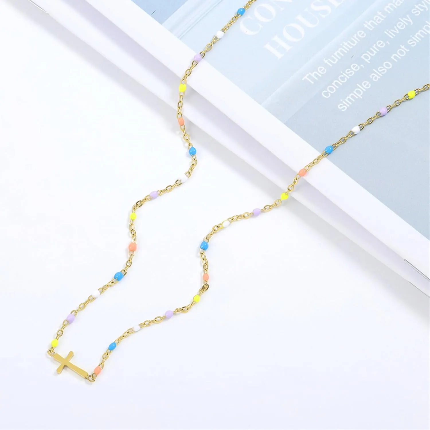 Dainty Cross Necklace for Women Simple Tiny Cute Horizontal Cross Pendant Necklace 18K Gold Plated Small Cross Choker for Women Girl Girlfriend