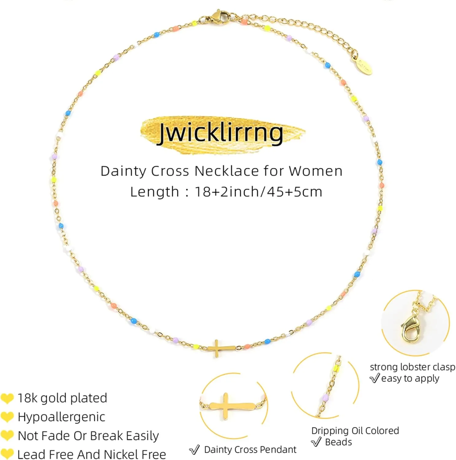 Dainty Cross Necklace for Women Simple Tiny Cute Horizontal Cross Pendant Necklace 18K Gold Plated Small Cross Choker for Women Girl Girlfriend