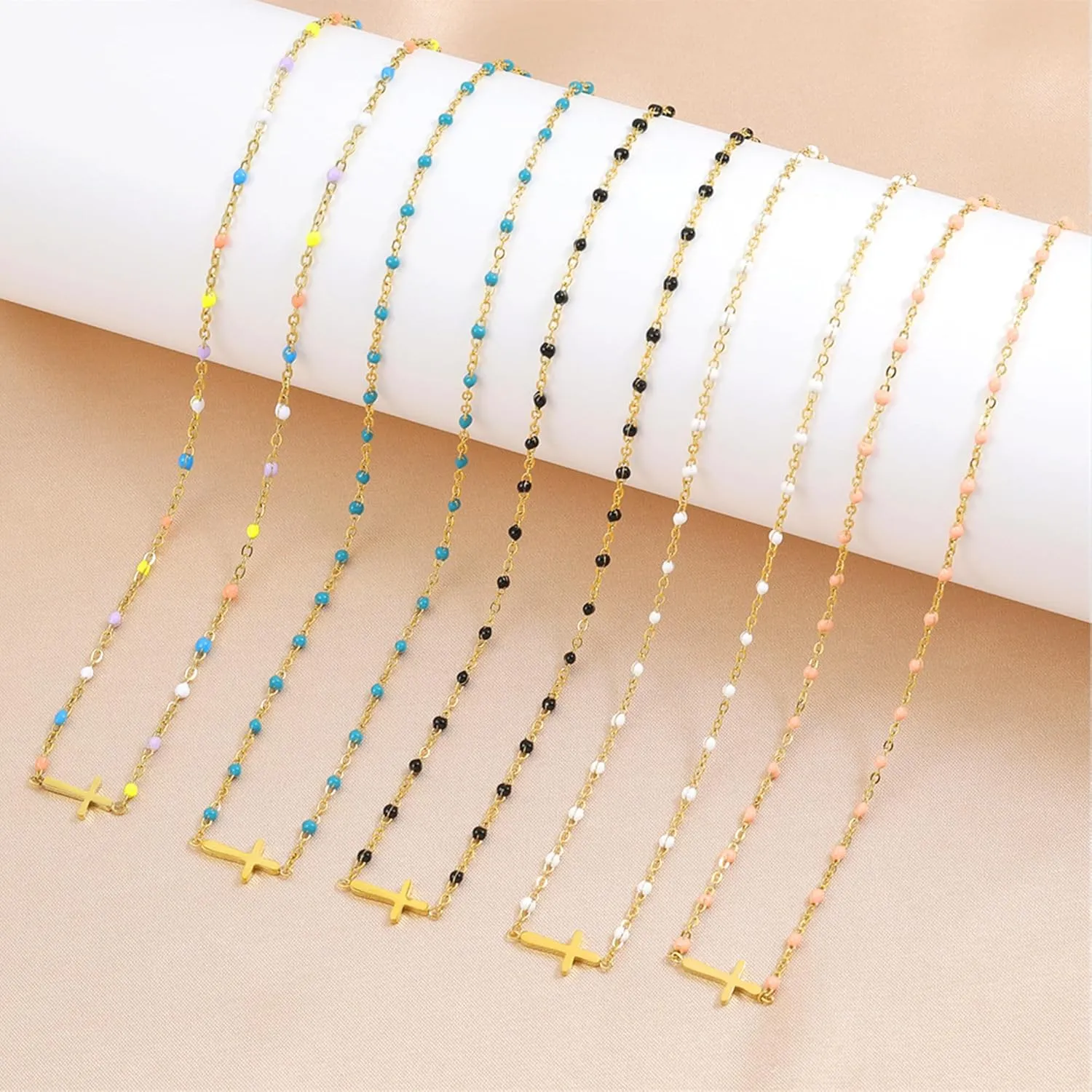 Dainty Cross Necklace for Women Simple Tiny Cute Horizontal Cross Pendant Necklace 18K Gold Plated Small Cross Choker for Women Girl Girlfriend