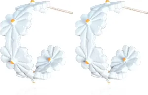 Daisy Flower Small Hoop Earrings for Women Dainty Resin Flowers Huggie Hoops Hypoallergenic Jewelry