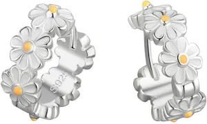 Daisy Small Hoops Earrings Sterling Silver Plated for Women Girls Mini Tiny Cute Cartilage Round Huggie Wedding Earring Lucky Sunflower Sleeper Jewelry Gifts Valentine's Day Bff Birthday Graduation
