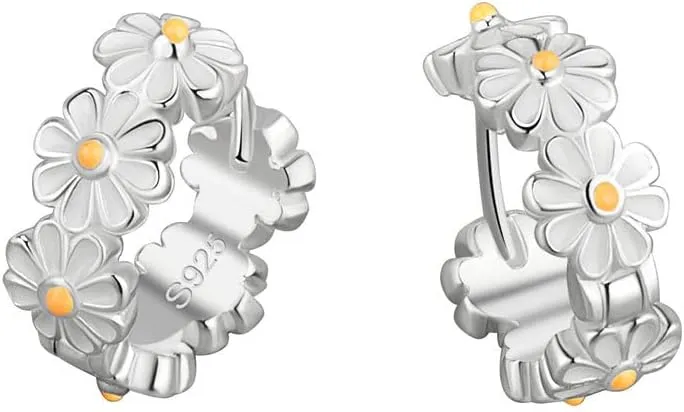 Daisy Small Hoops Earrings Sterling Silver Plated for Women Girls Mini Tiny Cute Cartilage Round Huggie Wedding Earring Lucky Sunflower Sleeper Jewelry Gifts Valentine's Day Bff Birthday Graduation