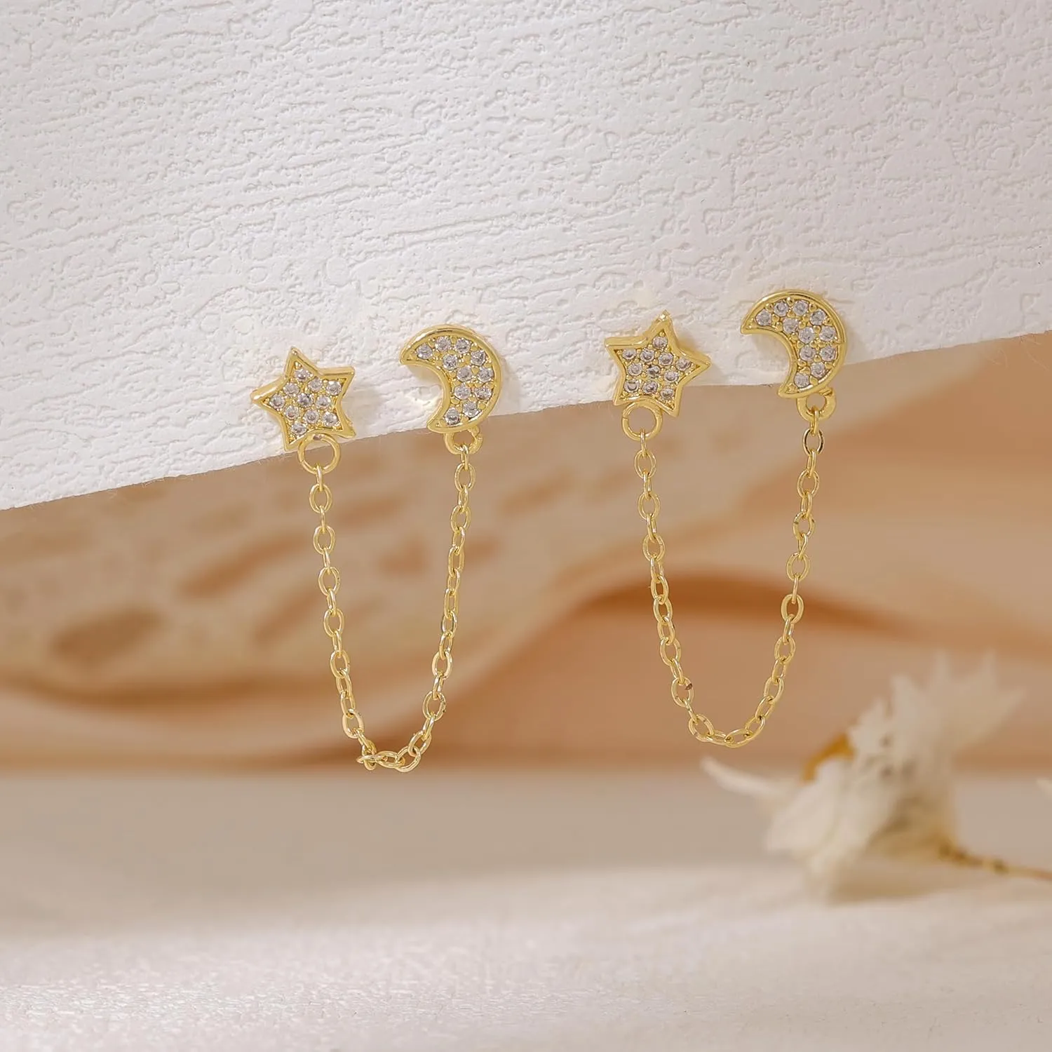 Dangle Earrings for Women, Dainty CZ Drop Earring 14K Gold Plated Long Chain Earring Cute Gold Earrings for Wonen Trendy Hypoallergenic Formal Prom Gold Jewelry Womens
