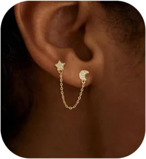Dangle Earrings for Women, Dainty CZ Drop Earring 14K Gold Plated Long Chain Earring Cute Gold Earrings for Wonen Trendy Hypoallergenic Formal Prom Gold Jewelry Womens