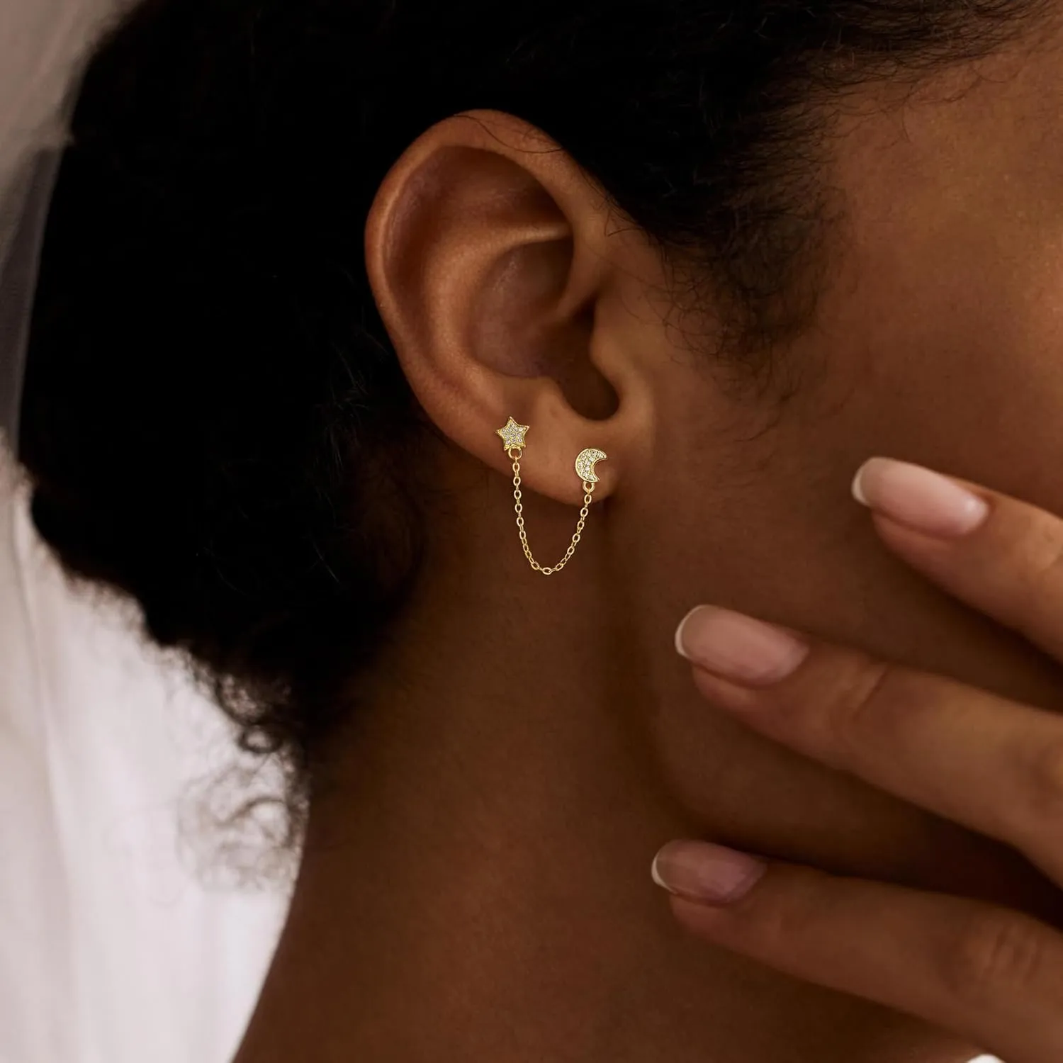 Dangle Earrings for Women, Dainty CZ Drop Earring 14K Gold Plated Long Chain Earring Cute Gold Earrings for Wonen Trendy Hypoallergenic Formal Prom Gold Jewelry Womens