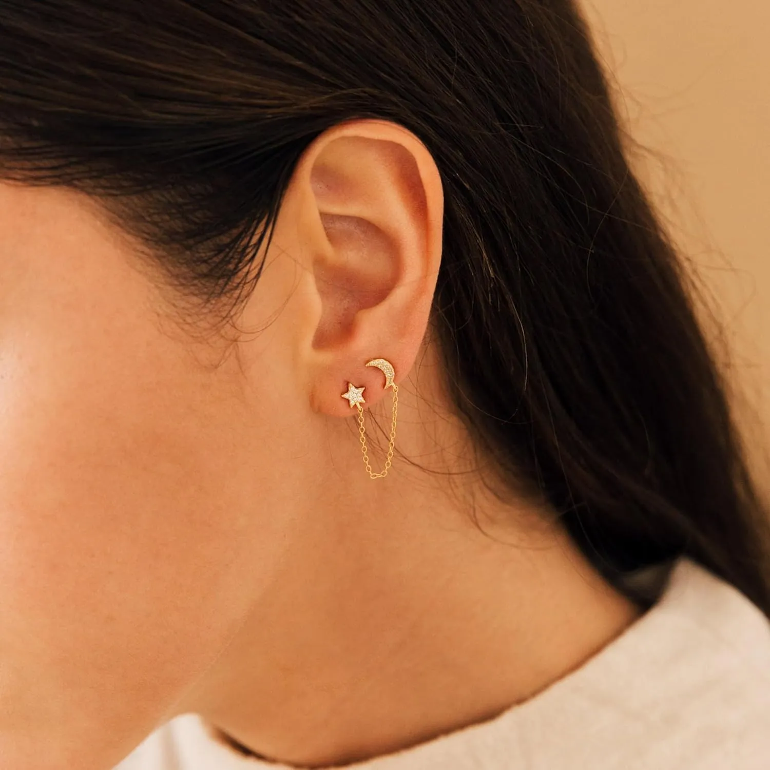 Dangle Earrings for Women, Dainty CZ Drop Earring 14K Gold Plated Long Chain Earring Cute Gold Earrings for Wonen Trendy Hypoallergenic Formal Prom Gold Jewelry Womens