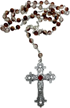 Dark Punk Gothic Lolita Necklace - Gemstone Beads with Crucifix Cross, Catholic Crystal Rosary, Unique Pearl Jewelry Gifts for Women Long Necklace series