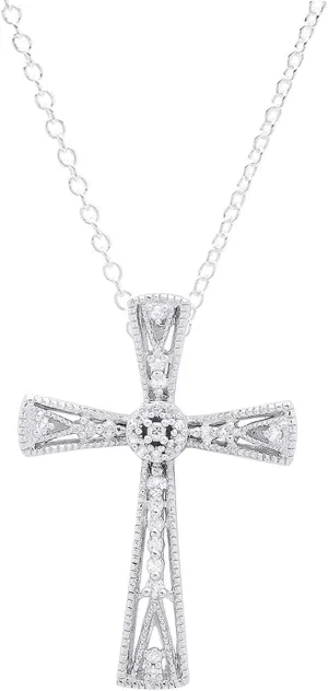 Dazzlingrock Collection 0.10 Carat (ctw) Round White Diamond Ladies Vintage Style Cross Pendant 1/10 CT, Sterling Silver