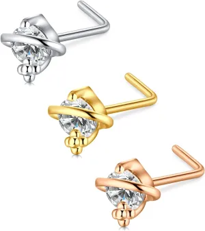 D.Bella 18G 20G 22G L Shaped Nose Studs Surgical Stainless Steel 1.5mm 2mm 2.5mm 3mm CZ Nose Rings For Women