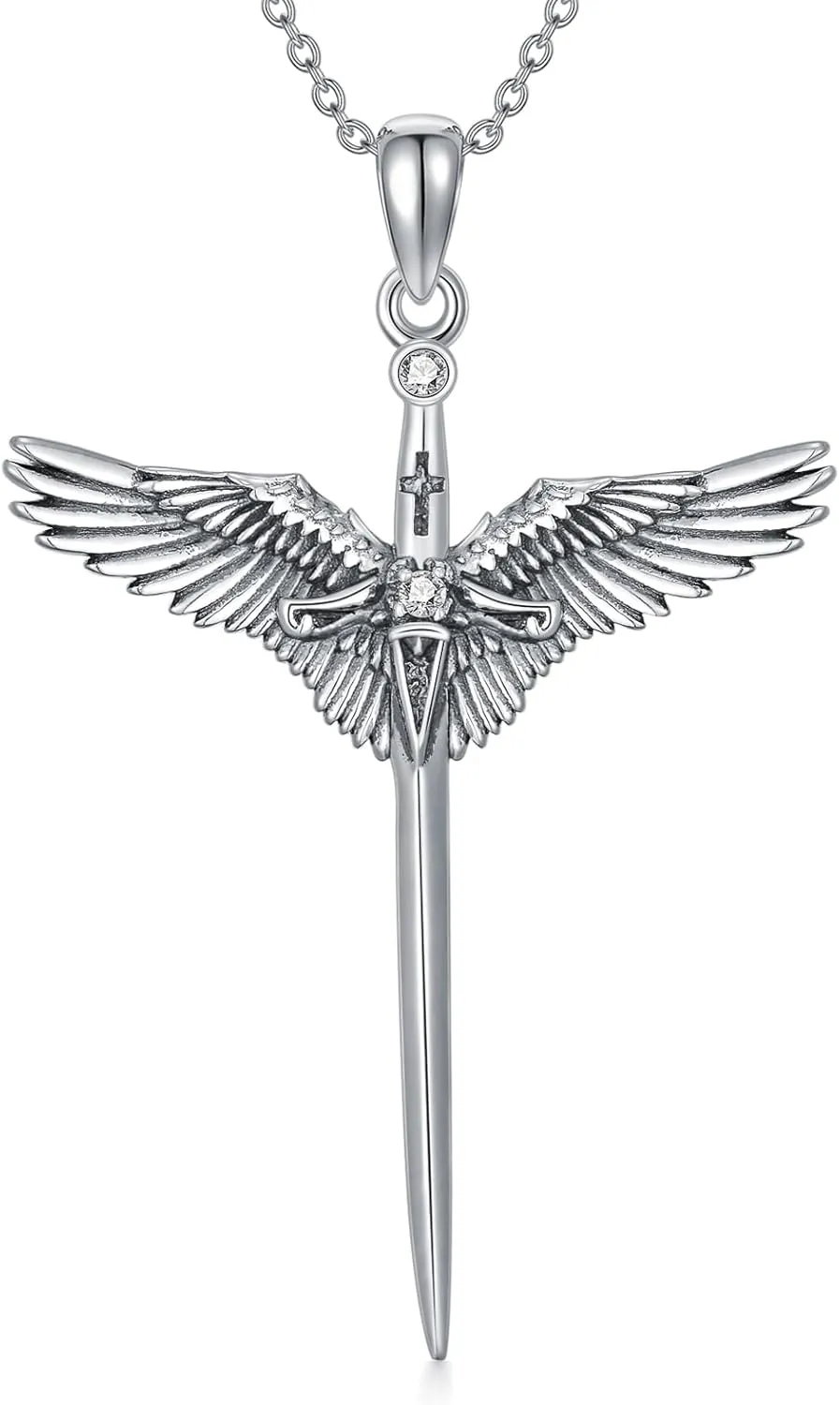 Diamond Angel Wings Sword Necklace 925 Sterling Silver Angel Wings Sword Pendant Sword of Faith Necklace Jewelry Gifts for Women Wife Girlfriend