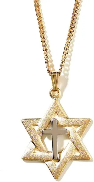 Dicksons Star of David with Silver-Tone Cross Center Gold-Plated 18-Inch Pendant Necklace