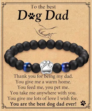 Dog Dad Gifts for Men, Paw Charm Bracelet - Father's Day, Christmas, Birthday Jewelry for Dog Lovers With Sentimental Message Card