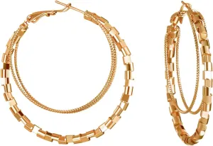Double Gold Hoop Earrings For Women ,18K Gold Plated Huggie Hoop Earrings for Women|Girls, Trendy|Unique Earrings Hypoallergenic|Nicke Free Hoop Earrings 45mm Lightweight Pierced Every Earring With Gift