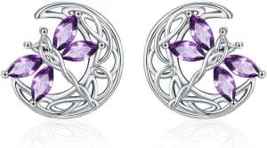 Dragonfly Stud Earrings for Women S925 Sterling Silver Purple Crystal Dragonfly Earrings Cute Jewelry Gifts for Mom Wife Birthday Mother's Day