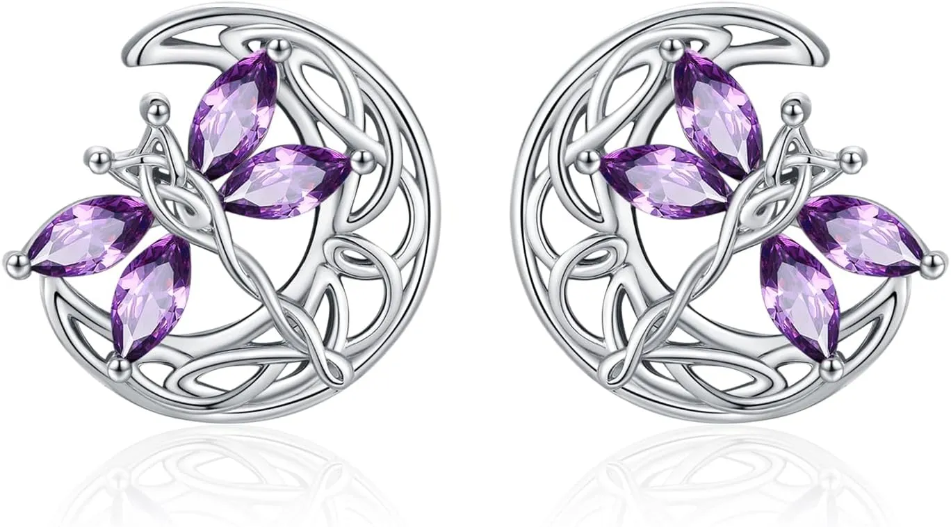 Dragonfly Stud Earrings for Women S925 Sterling Silver Purple Crystal Dragonfly Earrings Cute Jewelry Gifts for Mom Wife Birthday Mother's Day